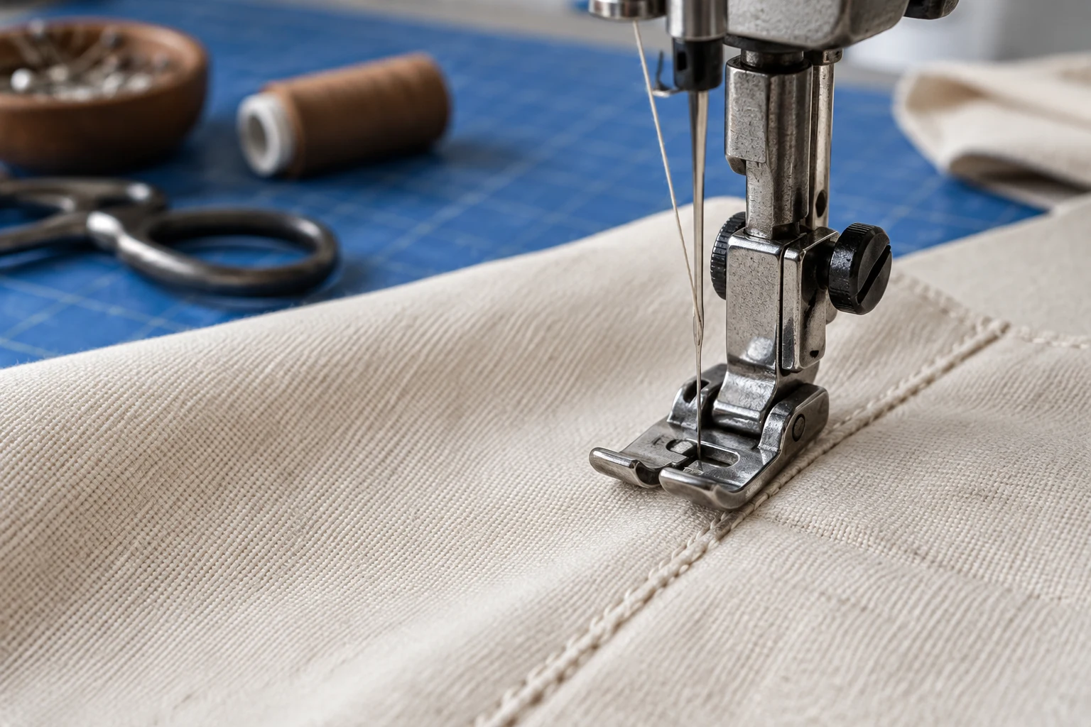 Illustrative sewing machine presser foot and cloth